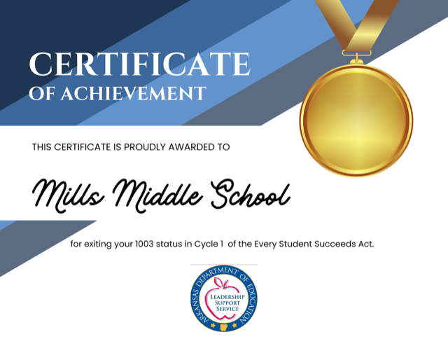 ADE Certificate of Achievement for MMS